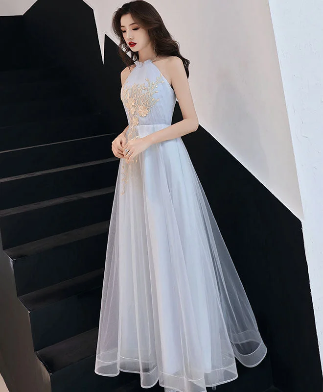 Weekend Special Sale Gray Tulle Lace Long Prom Dress, Gray Tulle Evening Dress