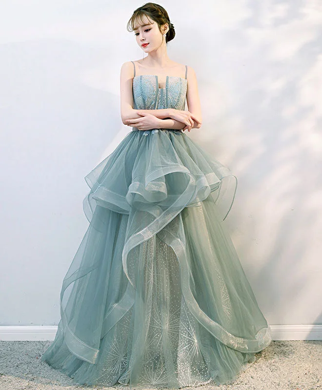 Weekend Bargain Shopping Green Tulle Lace Long Prom Gown, Tulle Formal Dress