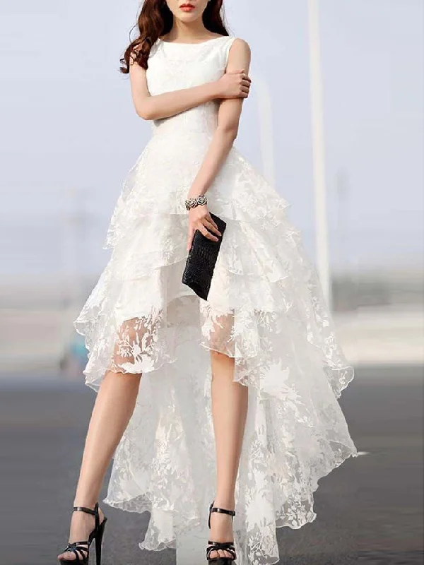 Shop Now and Save High Low Wedding Dresses A-line Asymmetrical Ivory Sexy Lace Bridal Gown JKS282