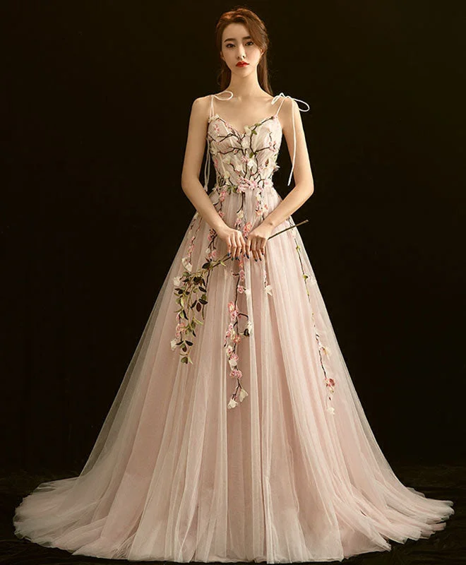 Shop Now and Save High Quality V Neck Lace Long Prom Dress, Light Pink Evening Dress