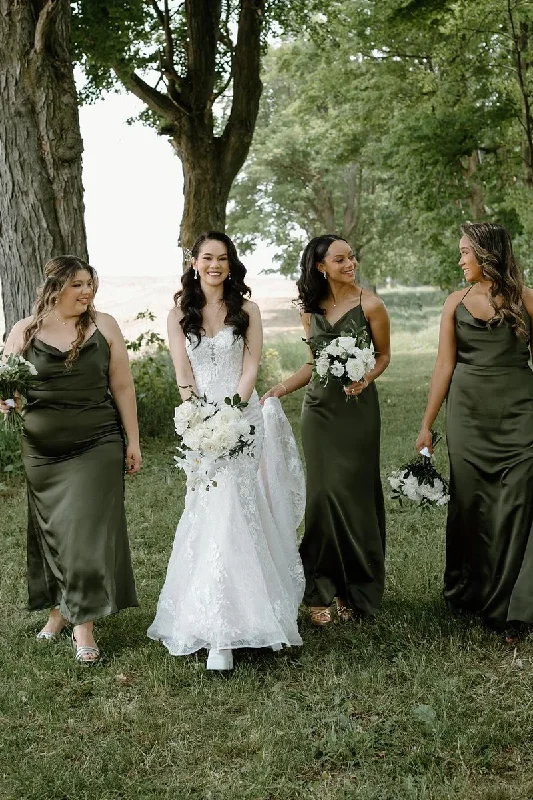 Massive Price Cuts Hunter Green Silk Satin Cowl Neck Bridesmaid Dresses