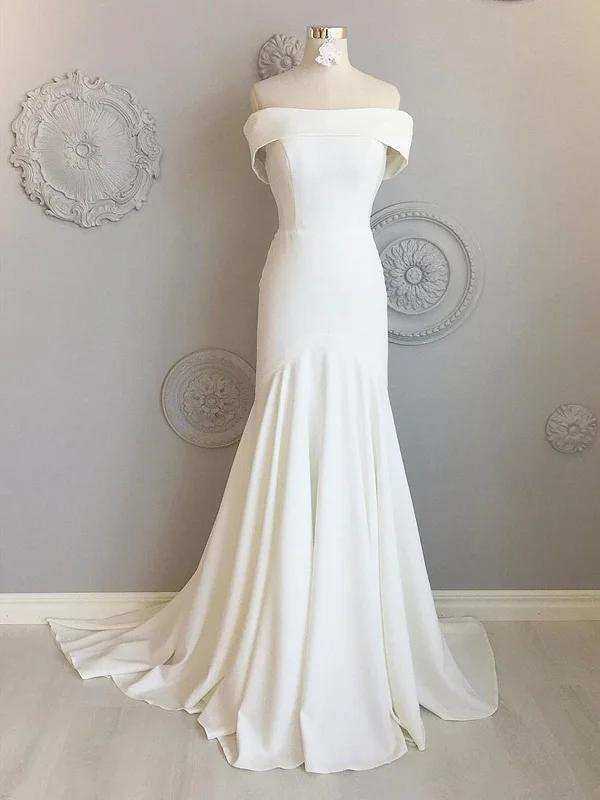 Super Savings Ivory Off the Shoulder Mermaid Wedding Dresses, Off Shoulder Ivory Mermaid Prom Formal Evening Dresses