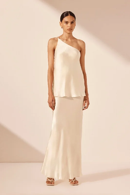 Weekend Buy More Save More LA LUNE ONE SHOULDER COWL BACK TOP - CREAM