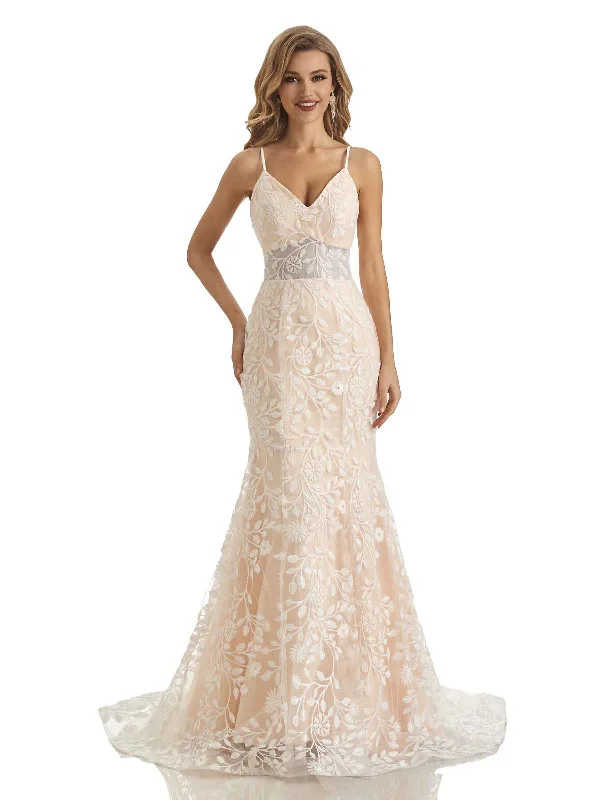 Weekend Big Discount Event Lace Mermaid Applique Spaghetti Straps V-neck Long Wedding Dresses Weekend Big Discount Event Lace Mermaid Applique Spaghetti Straps V-neck Long Wedding Dresses
