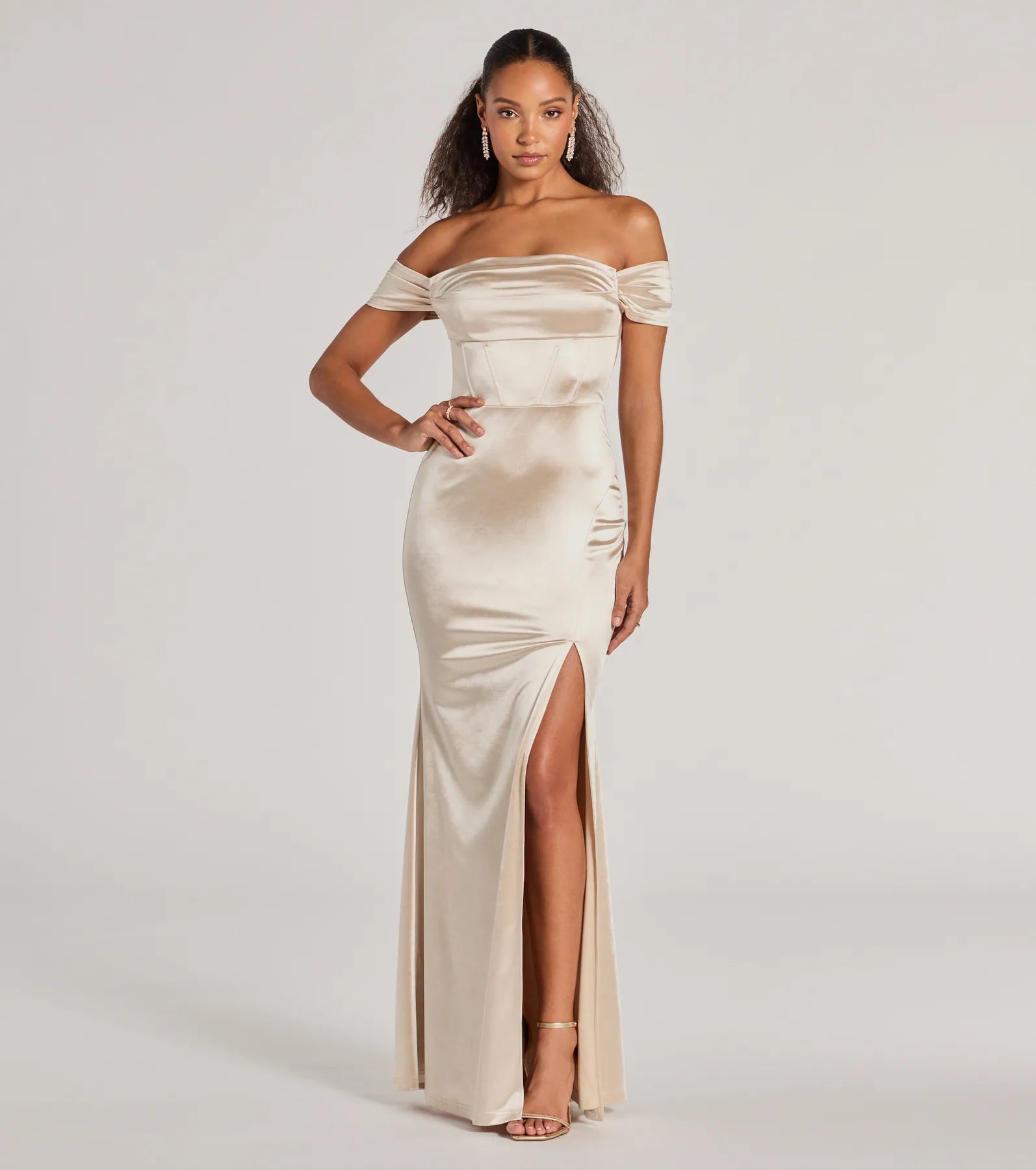 Weekend Exclusive Discounts Laura Off-The-Shoulder Mermaid Satin Formal Dress