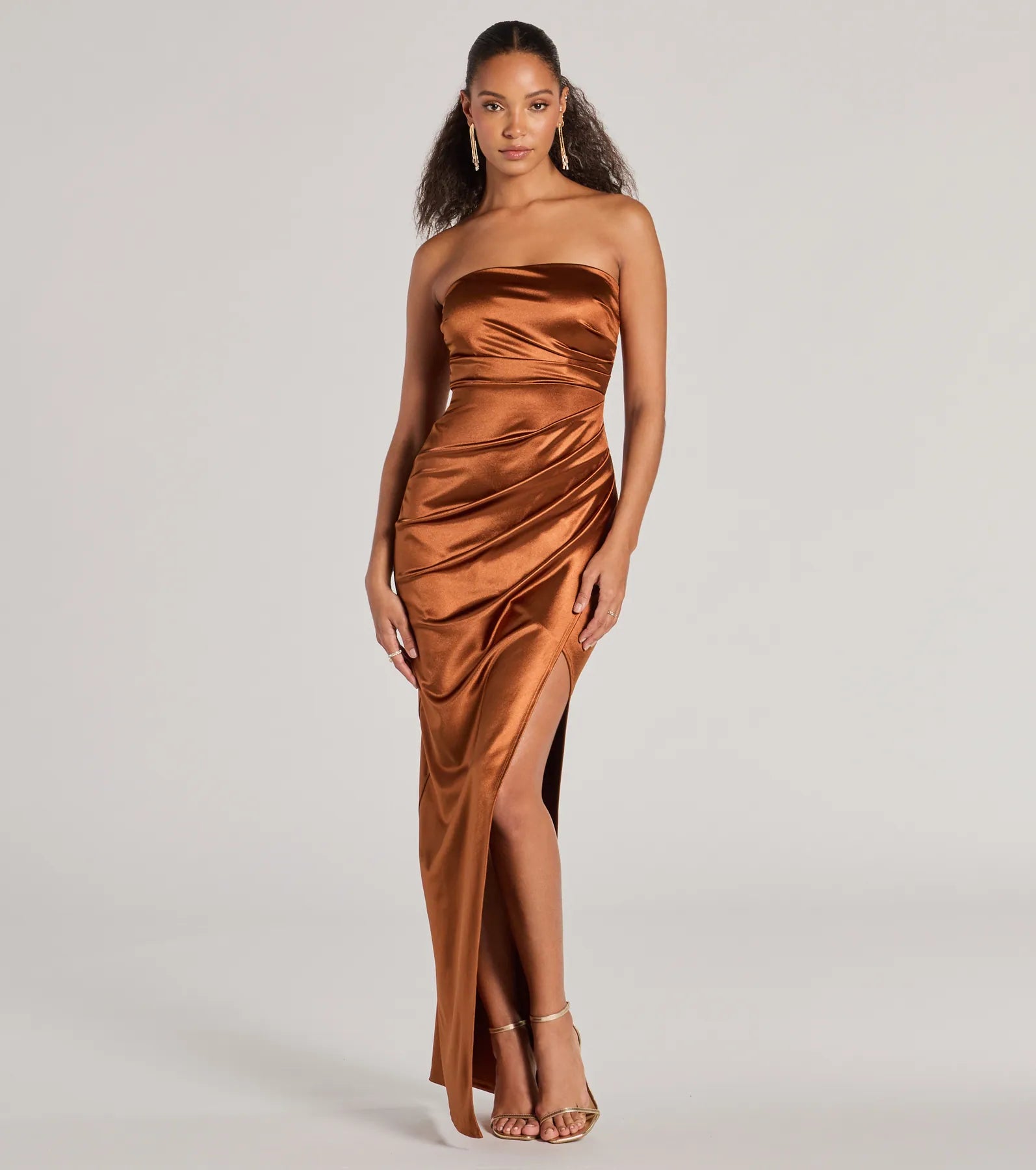 Weekend Bargain Blast Lauren Strapless Wrap Slim Satin Formal Dress