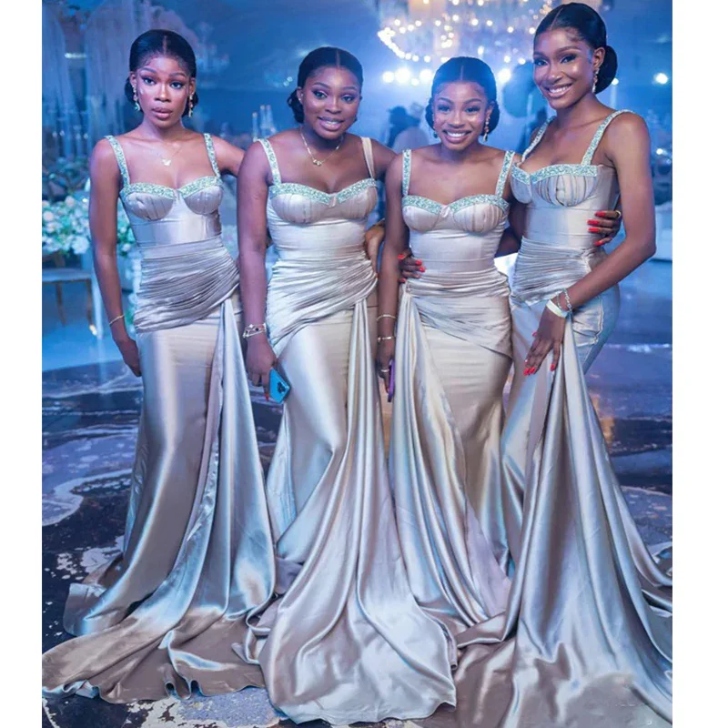 Final Clearance Light Champagne Top Sweetheart Mermaid Long Bridesmaid Dresses
