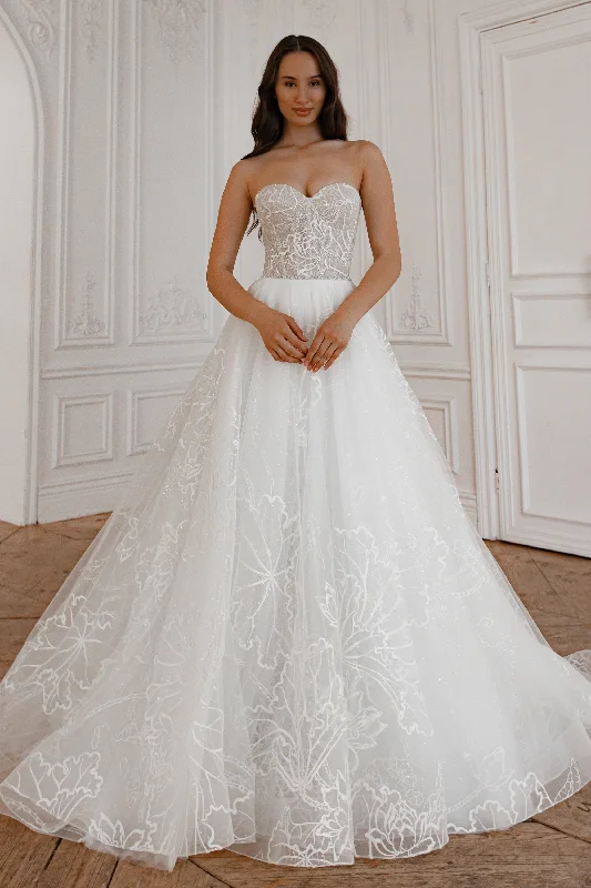 Flash Offer Light Ivory Floral Lace Wedding Dress Blum