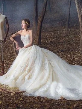 Best Prices This Week Luxury Wedding Dresses Ball Gown Sweetheart Sweep Train Lace Big Bridal Gown JKW165