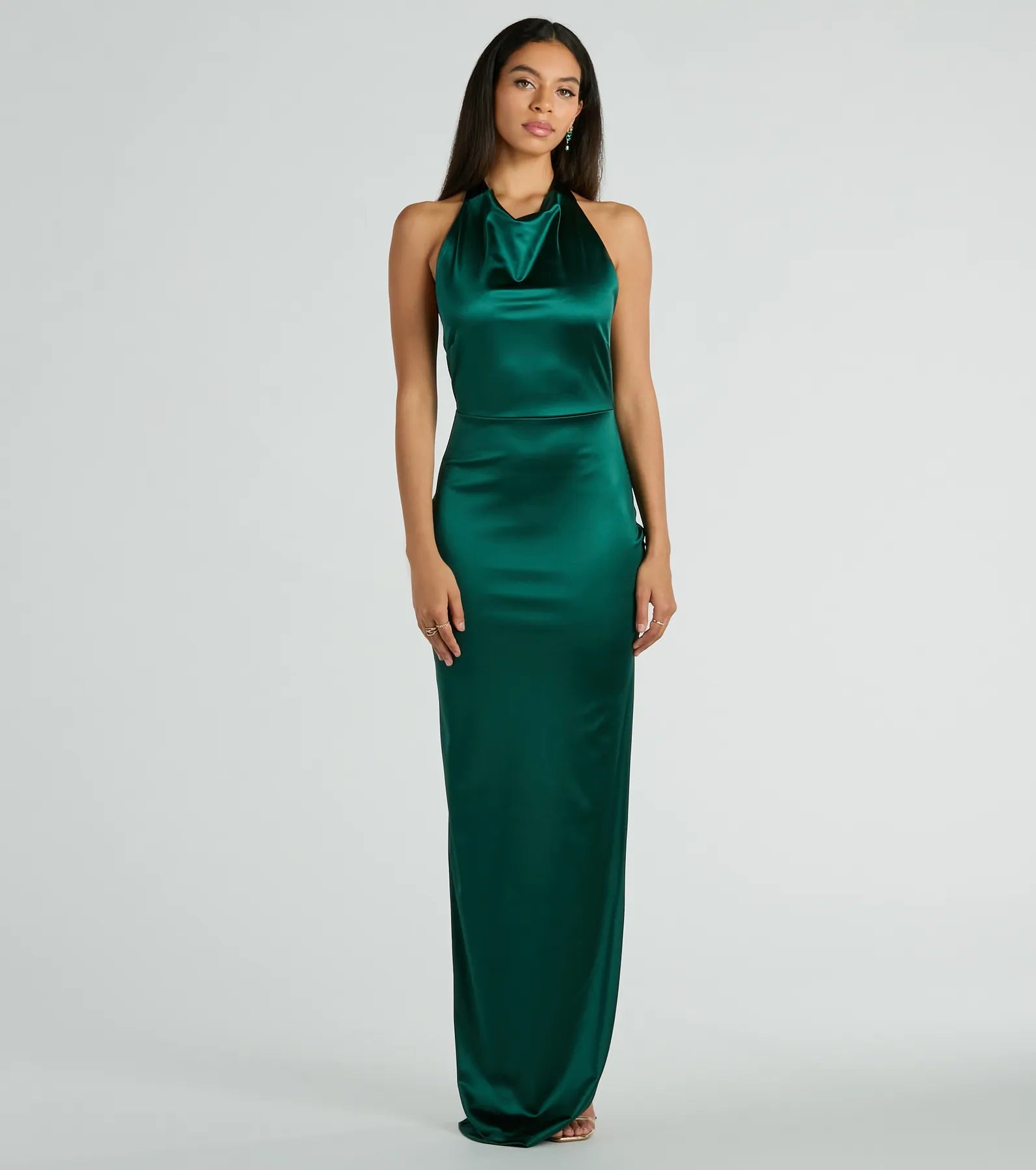 Melina Halter Slim Long Satin Formal Dress