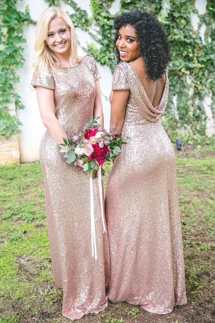Weekend Discount Extravaganza Metallic Rose Gold Bridesmaid Dresses Sequin Wedding Guest Dresses With Sleeves