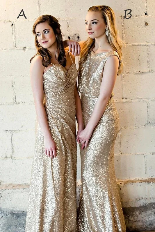 Exclusive Savings Mismatch Gold Bridesmaid Dresses Sequins Long Wedding Party Dresses