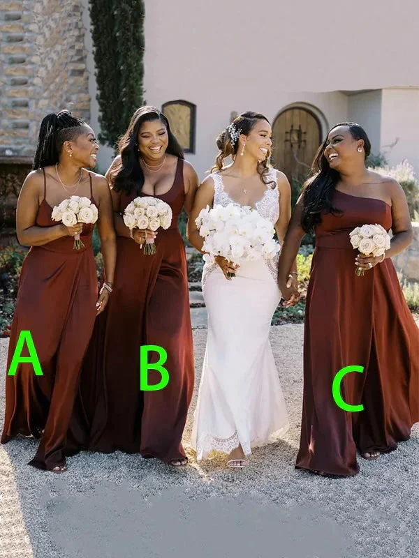 Massive Discounts Mismatched Burgundy Formal Bridesmaid Dresses Stretch Satin Fall Wedding,BD240613