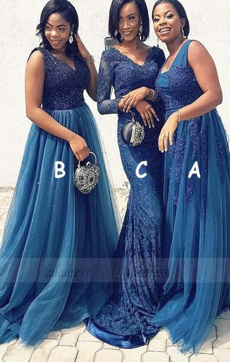 Limited Time Bargain Mismatched Long Modest Bridesmaid Dresses with Appliques Beading
