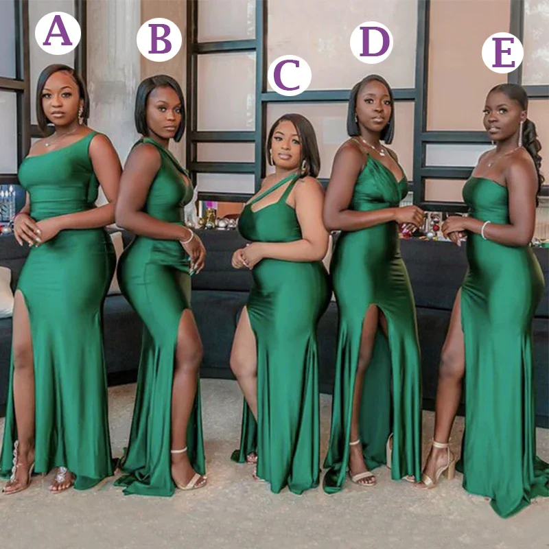 Exclusive Weekly Sale Mismatchy Emerald Green Sexy Side-Slit Mermaid Long Bridesmaid Dresses