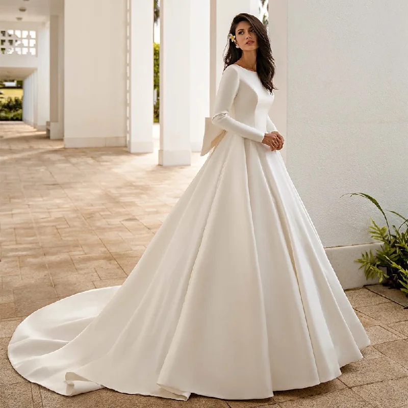 Weekend Hot Picks Modern Satin Ivory White Long Sleeves Wedding Dress