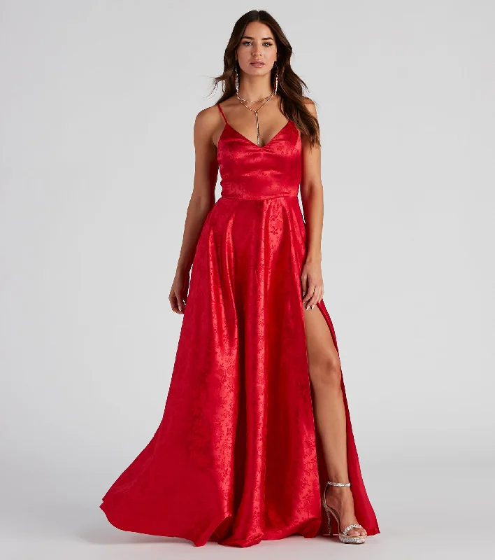 Weekend Exclusive Discounts Natasha Floral Satin A-Line Dress