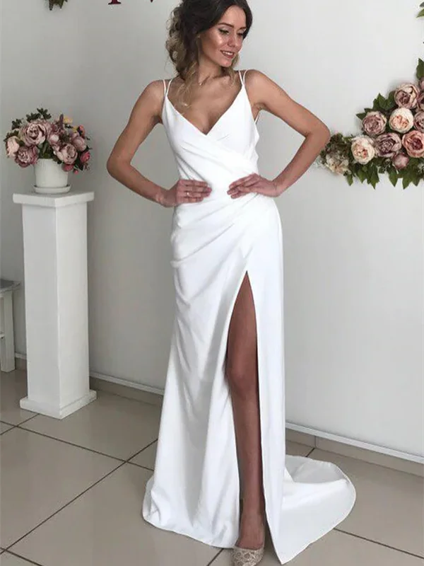Weekend Savings Mania Newest Simple Wedding Dresses, High Slit Cheap Wedding Dresses, V-neck Long Prom Dresses Weekend Savings Mania Newest Simple Wedding Dresses, High Slit Cheap Wedding Dresses, V-neck Long Prom Dresses