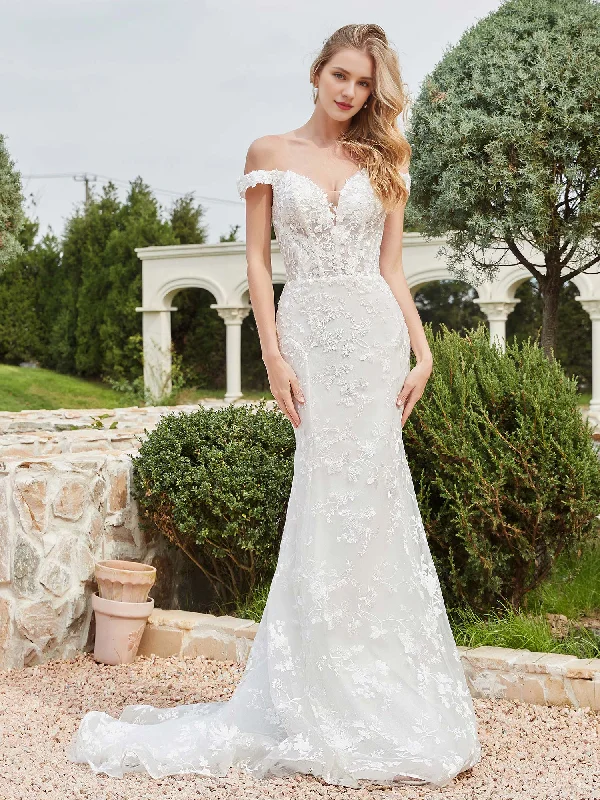 Hot Deals Off shoulder applique tight lace bridal gown