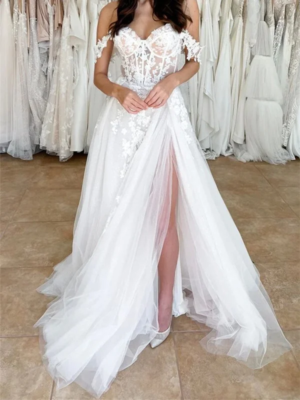 Mega Discounts Off Shoulder White Lace Long Prom Dress with High Slit, Ivory Lace Formal Evening Dress, White Lace Wedding Dress Mega Discounts Off Shoulder White Lace Long Prom Dress with High Slit, Ivory Lace Formal Evening Dress, White Lace Wedding Dress
