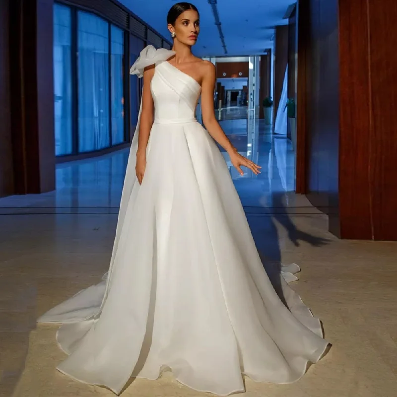 Extra Discount One Shoulder A Line Organza Wedding Dress WD3007
