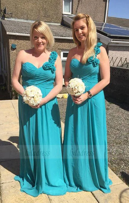 Exclusive Discounts Just for You One Shoulder Chiffon Formal Dresses Floral Ruched Simple Bridesmaid Dresses