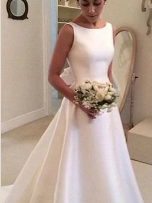 Weekend Best Buys Open Back Wedding Dresses Aline Backless Simple Cheap Long Train Bridal Gown JKW192