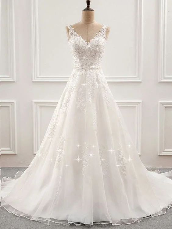 Limited-Time Flash Deal Open Back Wedding Dresses Long Train Romantic Appliques Simple Bridal Gown JKW218