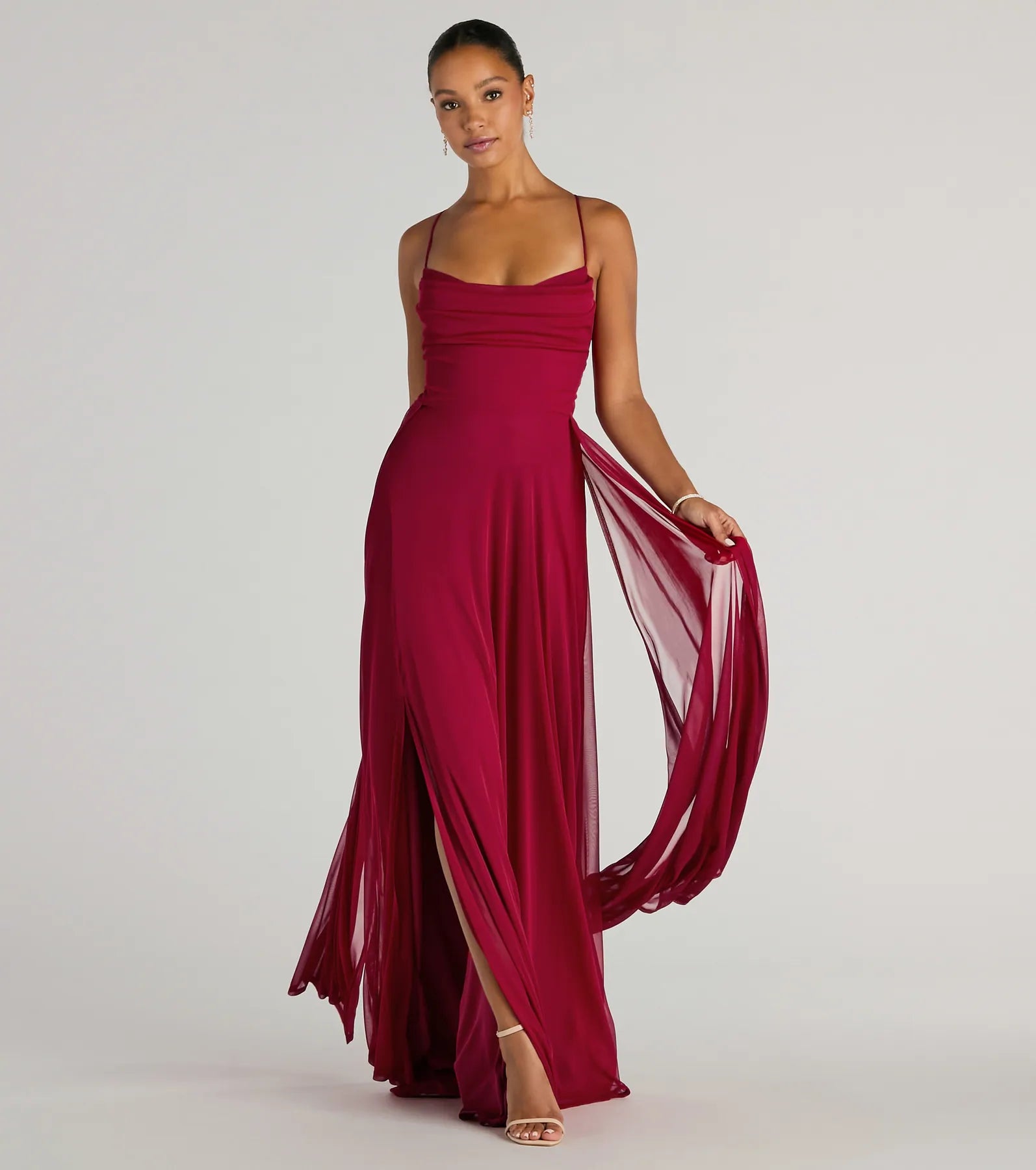 Weekend Best Deals Paris Lace-Up Slit A-Line Chiffon Formal Dress