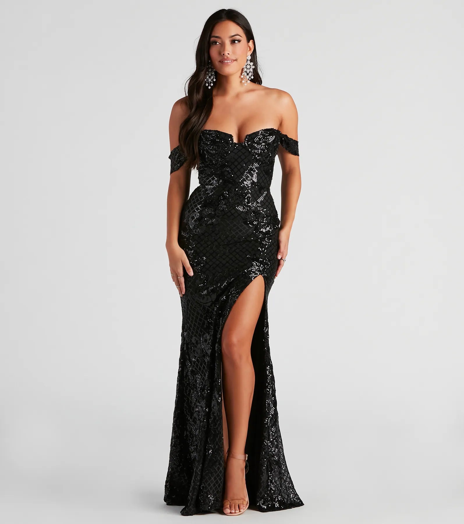 Weekend Price Slash Day Penelope Off-The-Shoulder Sequin Mermaid Dress