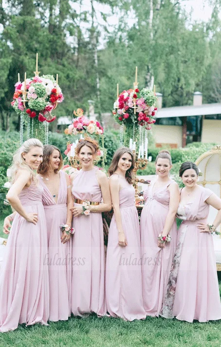 Hot Sale Items Pink Mismatched Bridesmaid Dress
