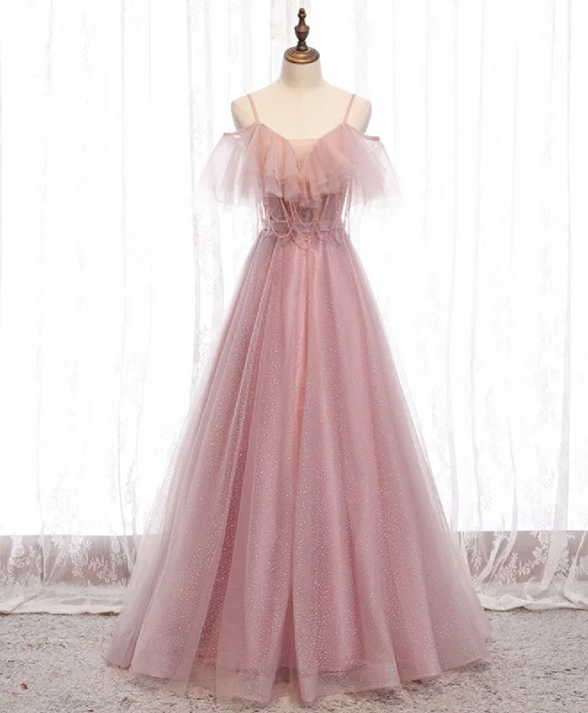Weekend Offers and Savings Pink Sweetheart Tulle Long Prom Dress Pink Tulle Formal Dress