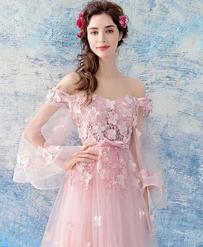 Weekend Only Sale Pink Tulle Lace Long Prom Dress, Pink Evening Dress
