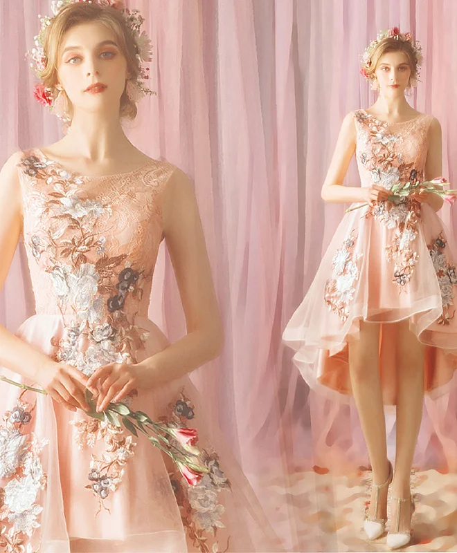 Hot Picks Pink Tulle Lace Short Prom Dress, Homecoming Dress