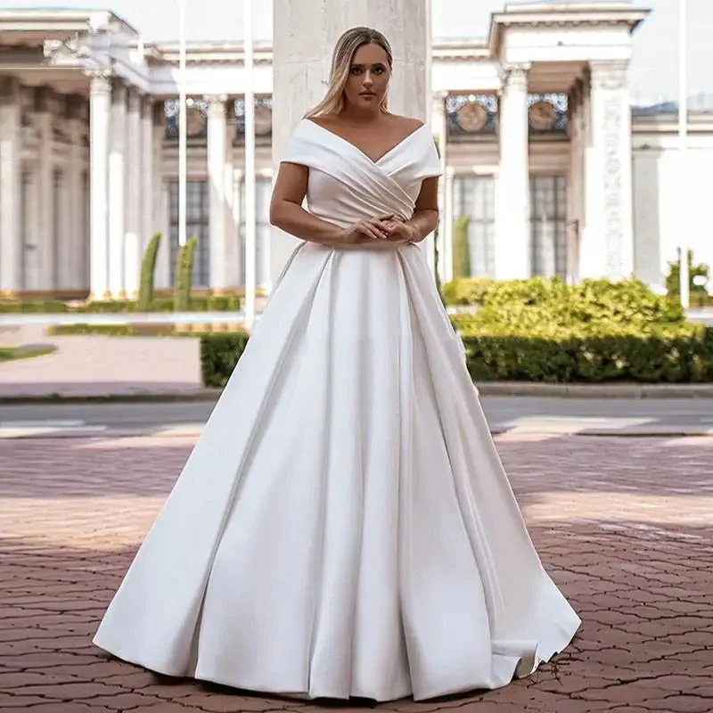 Weekend Exclusive Discounts Plus Size Off Shoulder Satin Wedding Dress
