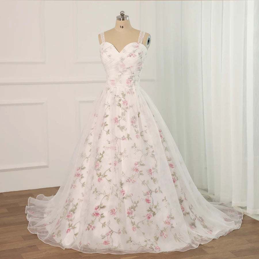 Weekend Promo Offers Pretty Floral Sweetheart Beading Sequins Tulle Wedding Dress