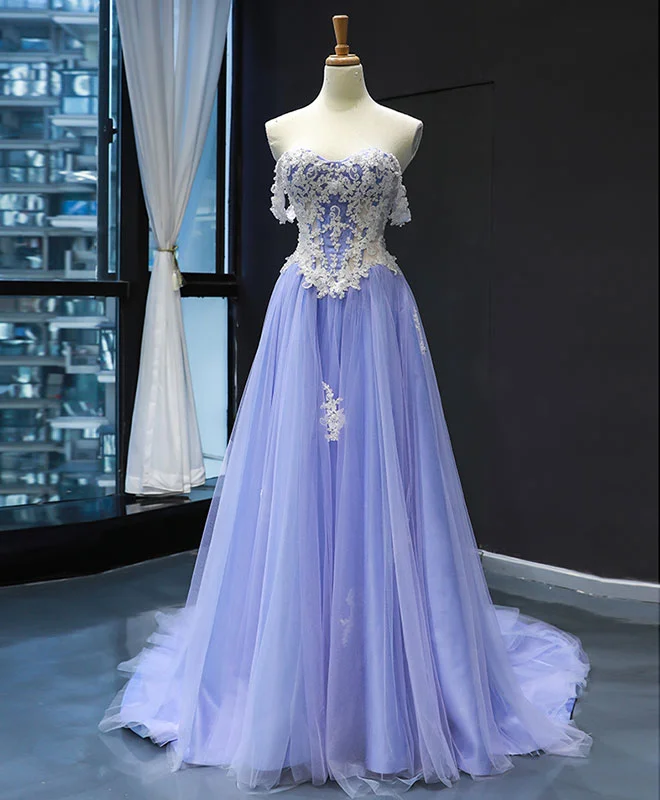 One-Day Sale Purple Tulle Lace Long Prom Dress Purple Lace Formal Dress