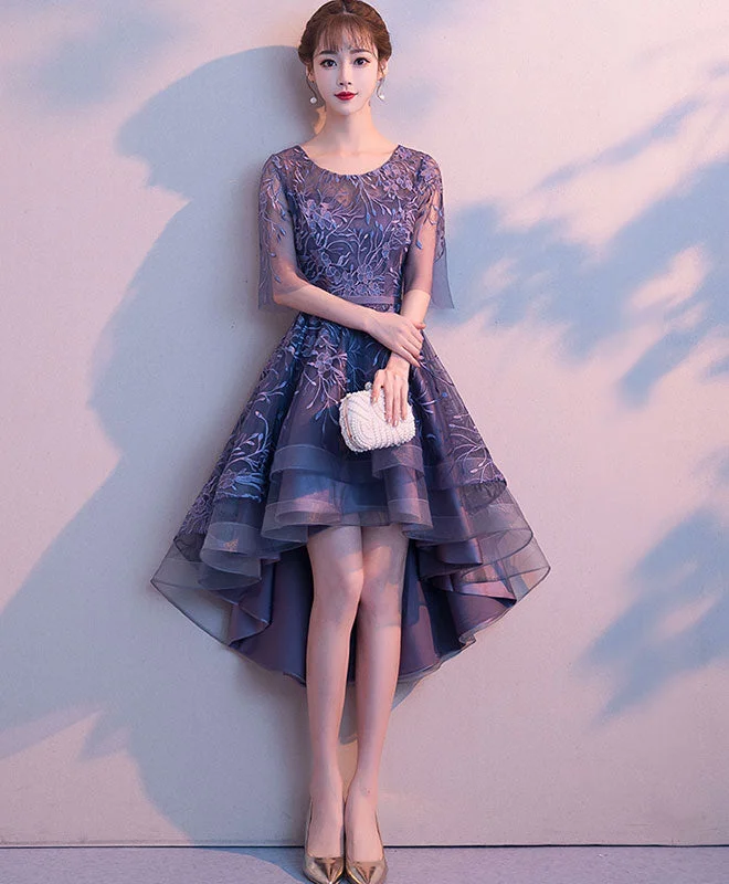 Weekend Price Drop Event Purple Tulle Lace Short Prom Dress, Purple Evening Dress