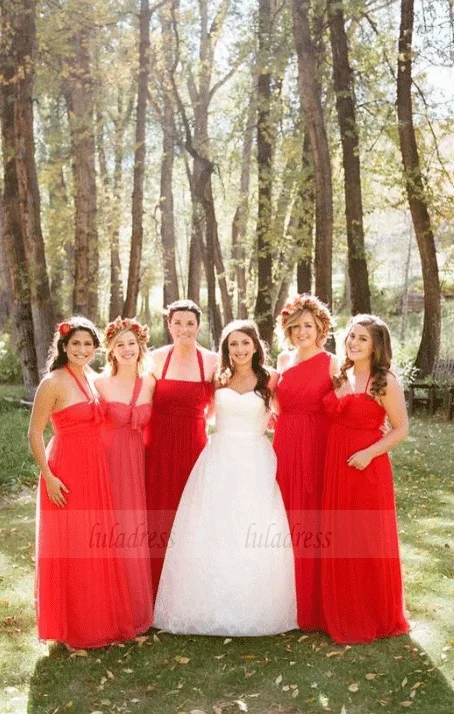 Super Low Prices Red Mismatched Chiffon Bridesmaid Dress
