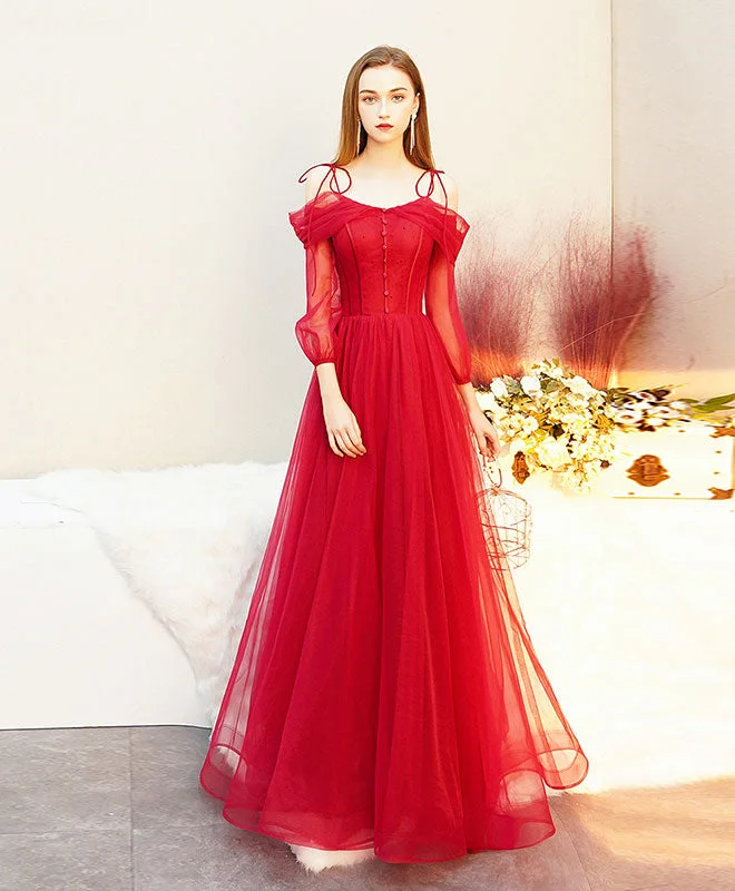 Weekend Savings Mania Red Tulle Long Prom Dress, Tulle Red Evening Dress