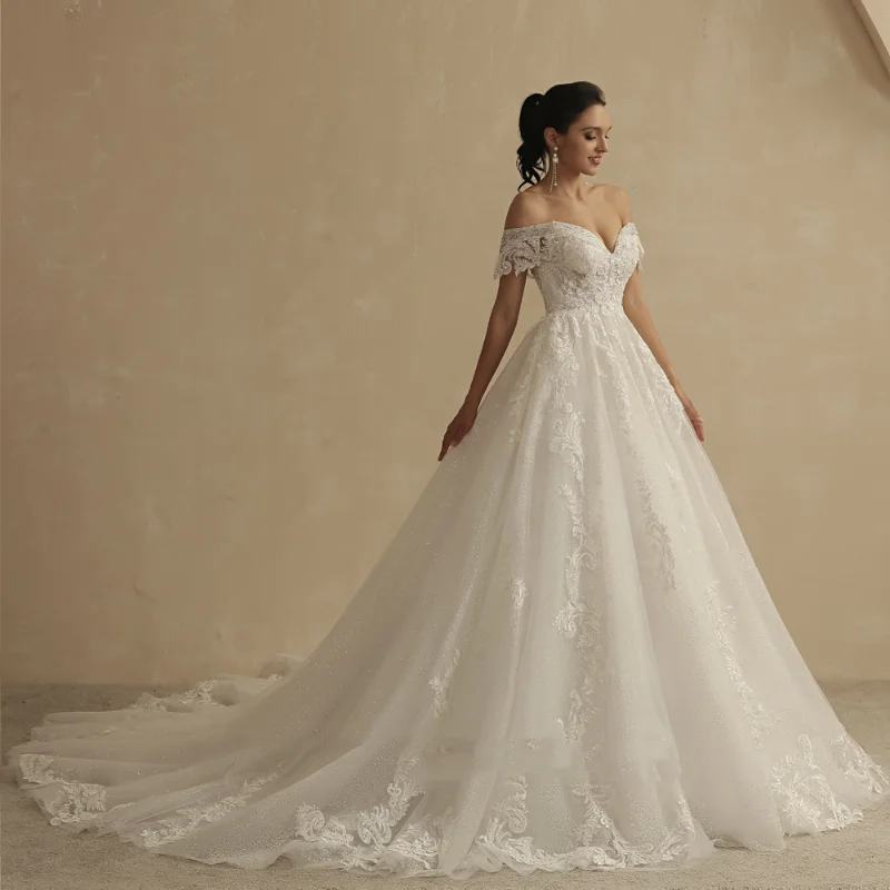 Hot Deals Romantic Lace Off Shoulder Boho Bridal Gown WD4005