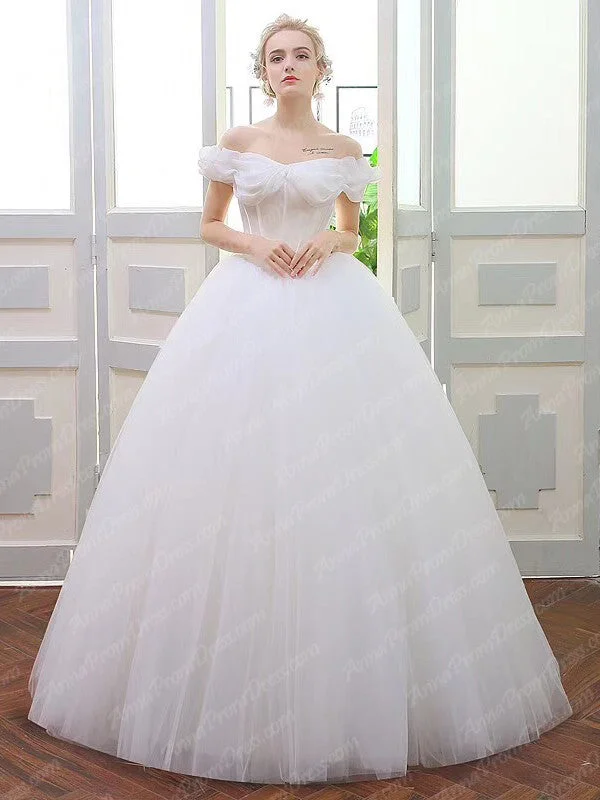 Weekend Mega Deals Romantic Wedding Dresses Off-the-shoulder Ball Gown Tulle Simple Bridal Gown JKW231
