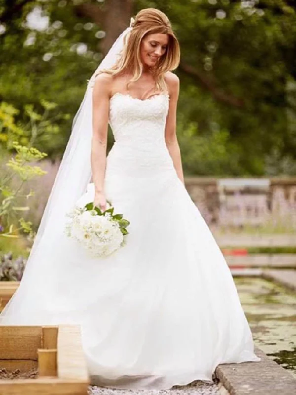 Weekend Only Sale Romantic Wedding Dresses Sweetheart Short Train Lace Chiffon Bridal Gown JKW227