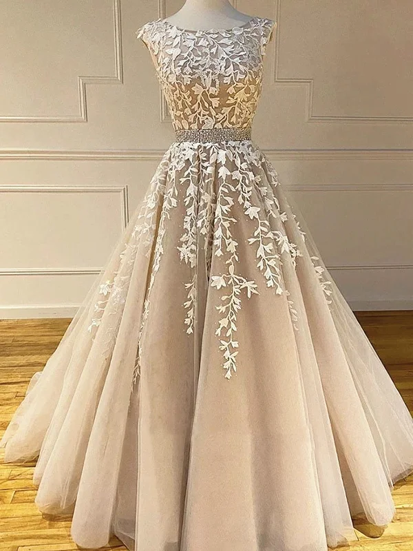 Weekend Big Savings Round Neck Long Champagne Lace Wedding Dresses, Champagne Lace Formal Prom Evening Dresses Weekend Big Savings Round Neck Long Champagne Lace Wedding Dresses, Champagne Lace Formal Prom Evening Dresses