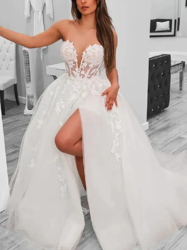 Weekend Exclusive Offers You’ll Love White Sweetheart Tulle Appliques Long Prom Dress Wedding Dress,DP1008 Weekend Exclusive Offers You’ll Love White Sweetheart Tulle Appliques Long Prom Dress Wedding Dress,DP1008