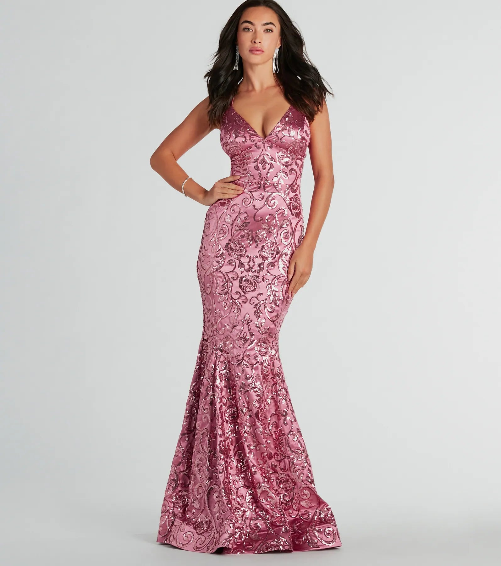 Flash Sale Saskia Lace-Up Mermaid Sequin Satin Formal Dress
