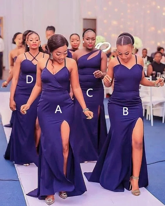 Big Savings Satin Purple Mismatched Bridesmaid Dresses Mermaid Wedding Party Dresses