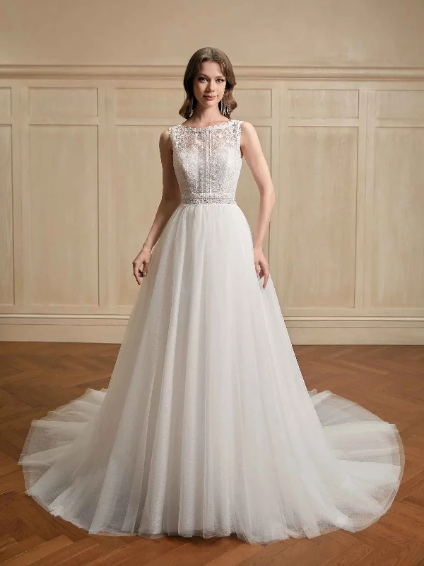 Weekend Exclusive Offers Sexy A-line Bateau Necklin Open Back Maxi Long Lace Wedding Dresses Online