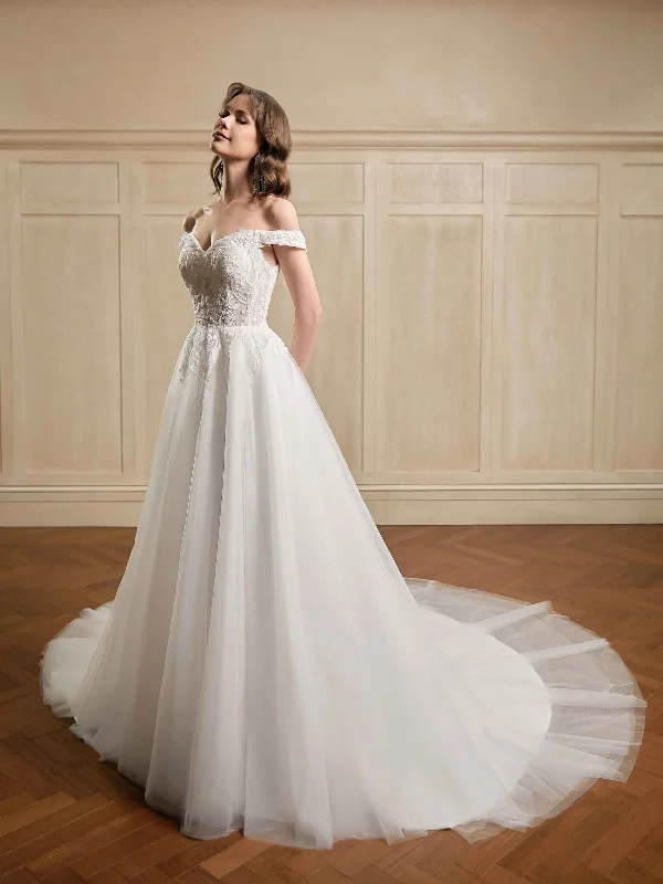 Weekend Savings Mania A-line Off The Shoulder V-neck Maxi Long Lace Wedding Dresses Online