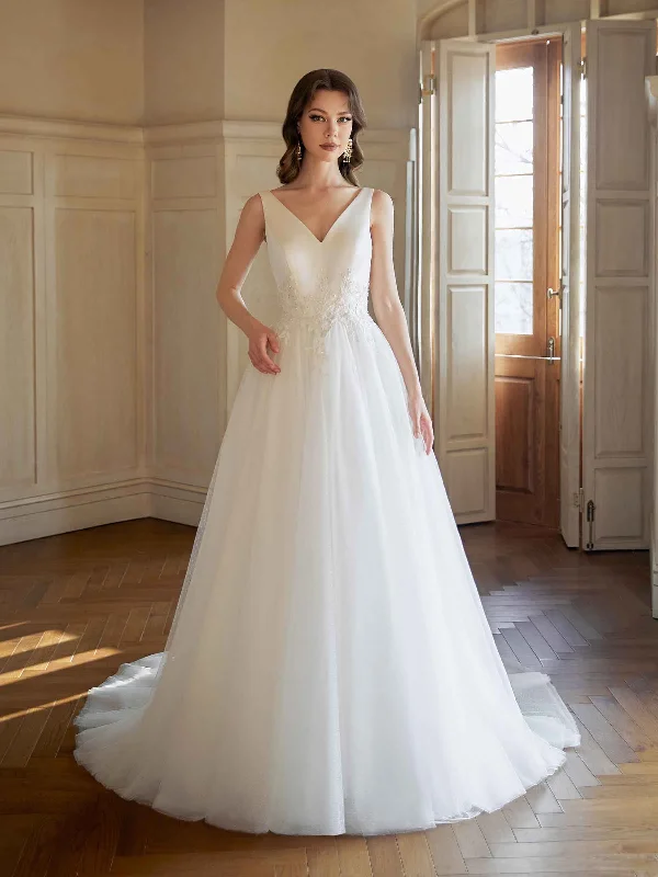 Weekend Super Sale Alert Elegant Open Back V-neck A-line Maxi Long Wedding Dresses Online Weekend Super Sale Alert Elegant Open Back V-neck A-line Maxi Long Wedding Dresses Online